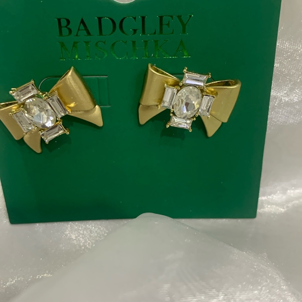 NWT Badgley Mischka Bow Earrings with Rhinestones - Picture 3 of 8